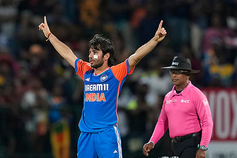 Ravi Bishnoi celebrates Wanidu Hasaranga's wicket